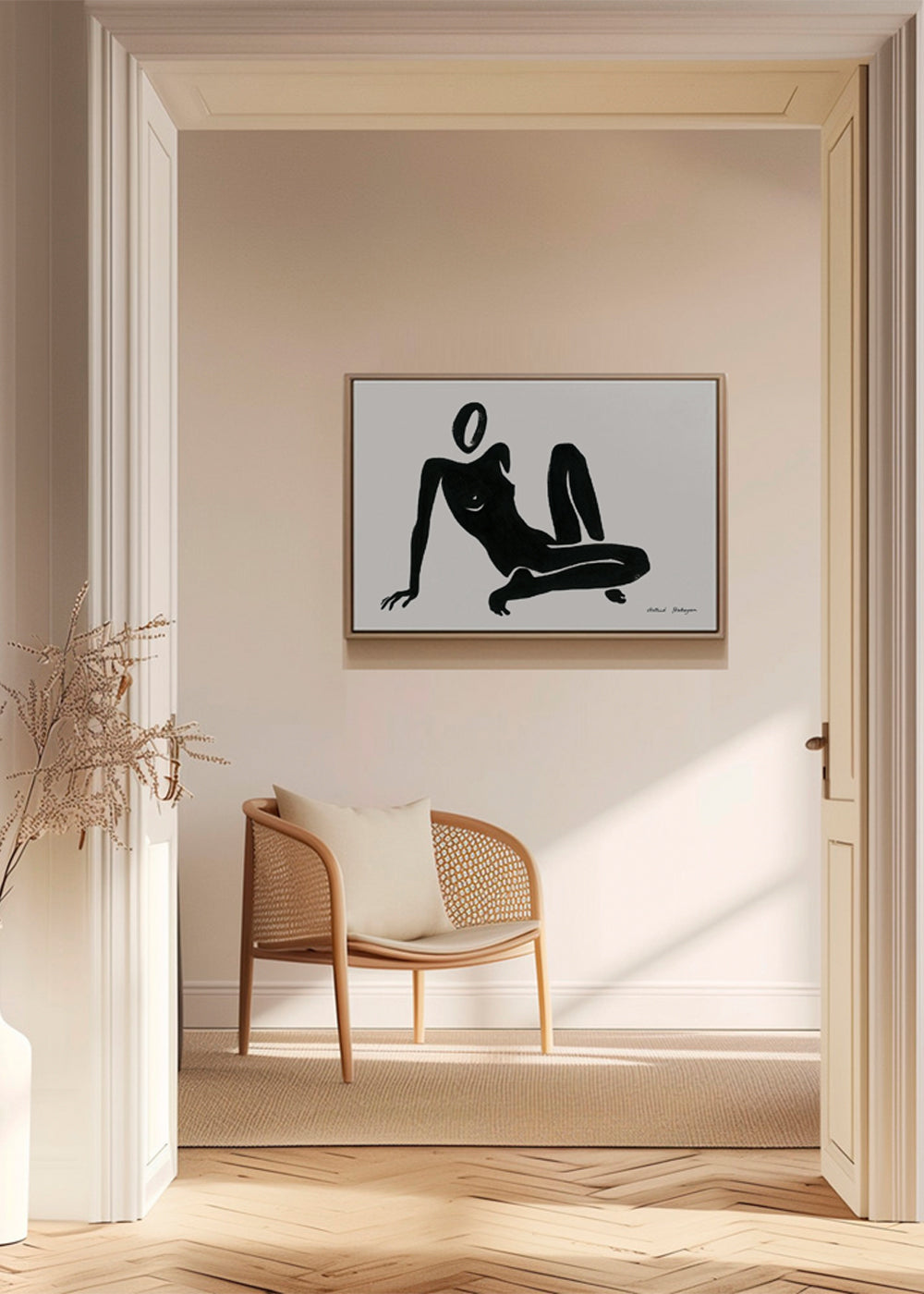 Svartvit konst med liggande figur