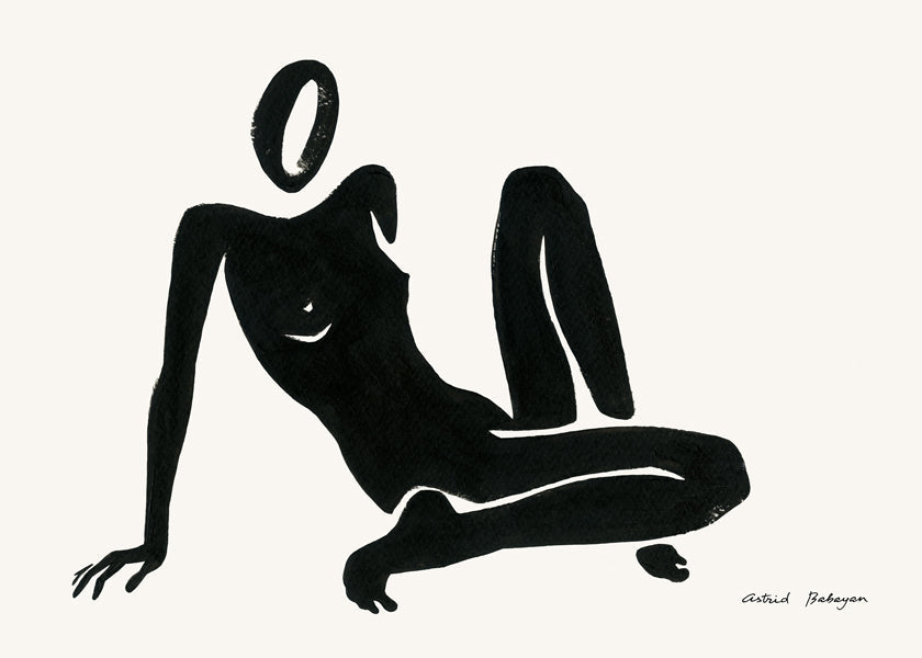 Svartvit konst med liggande figur