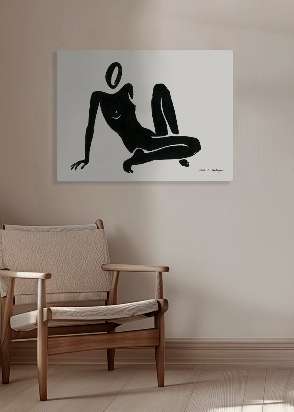 Svartvit konst med liggande figur