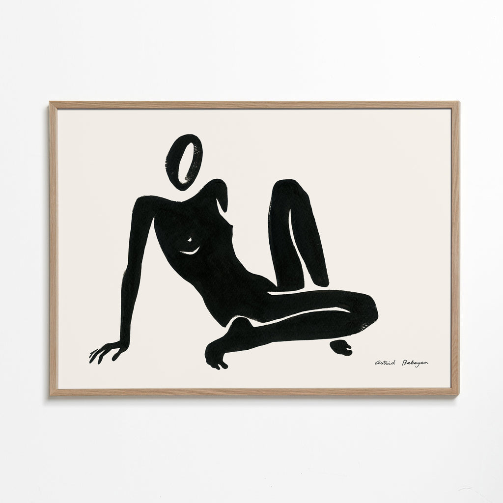 Svartvit konst med liggande figur