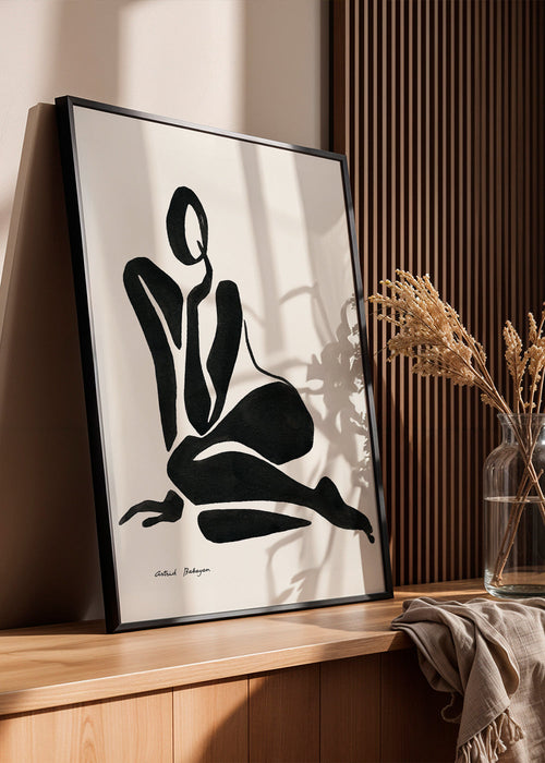 Svartvit konst med minimalistisk kvinnofigur