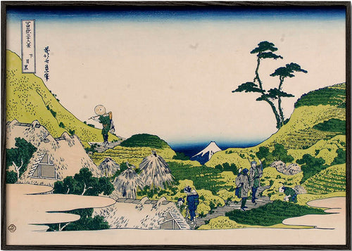 Landskapsbild med Mount Fuji och gröna kullar