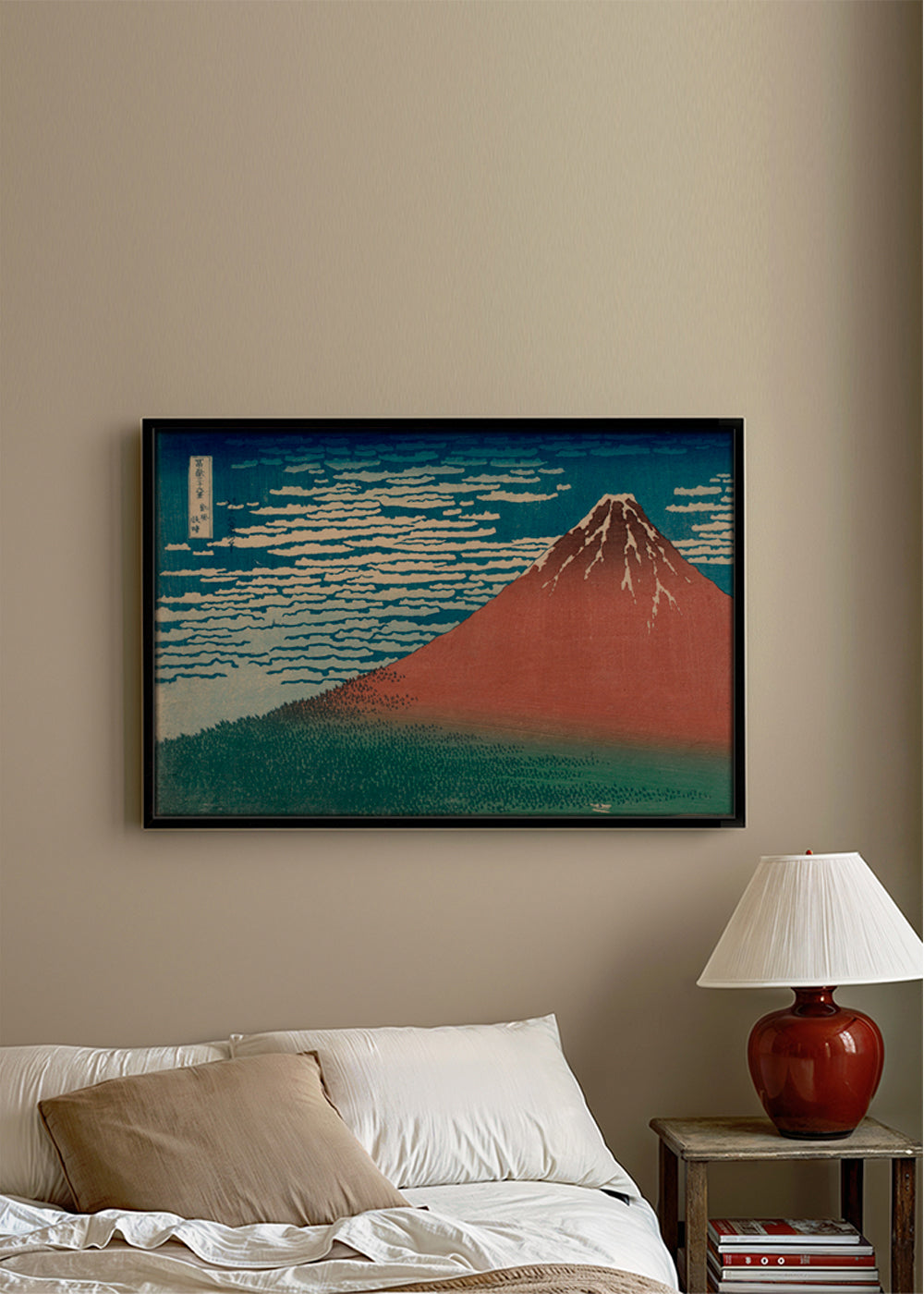 Cuadro de paisaje: Mount Fuji röd i japansk träsnitt
