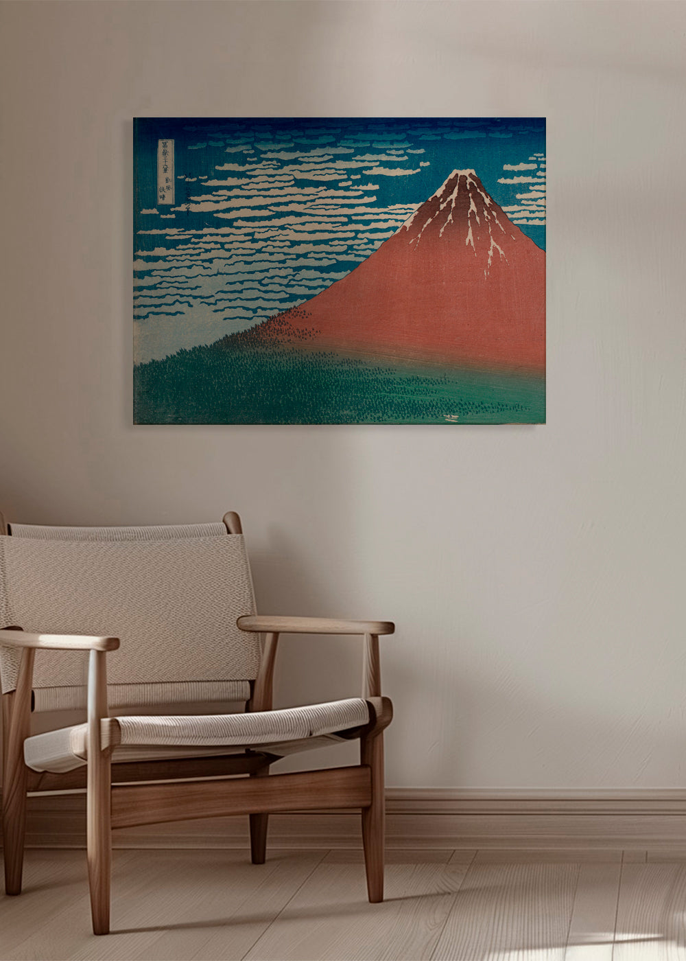 Cuadro de paisaje: Mount Fuji röd i japansk träsnitt
