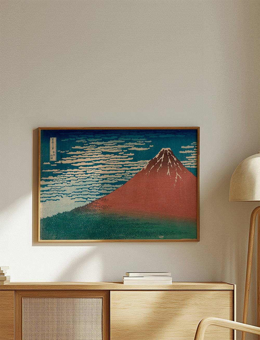 Cuadro de paisaje: Mount Fuji röd i japansk träsnitt