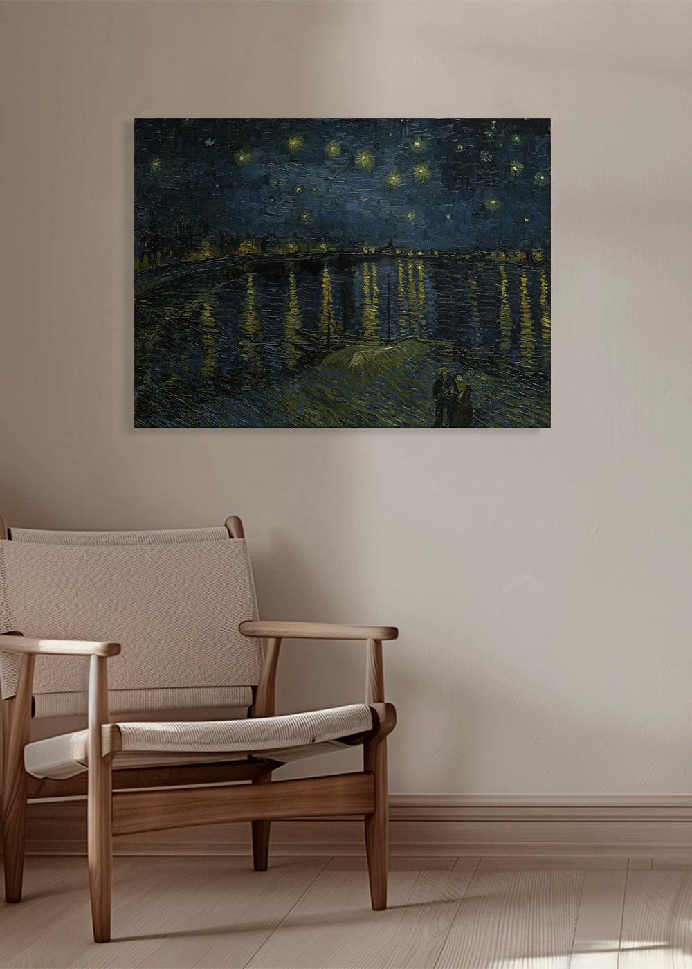 Nattlandskap med stjärnhimmel och flodreflektioner