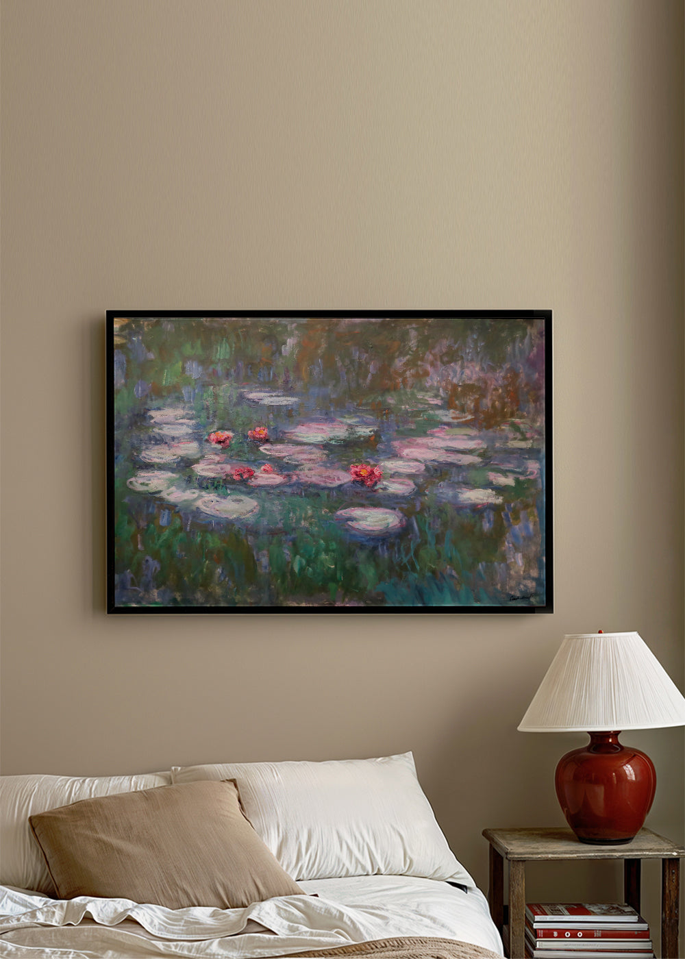 Botanisk poster: näckrosor i impressionistisk olja