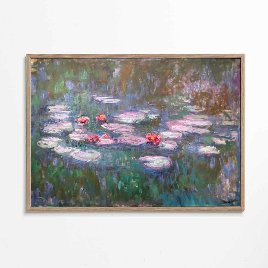 Botanisk poster: näckrosor i impressionistisk olja