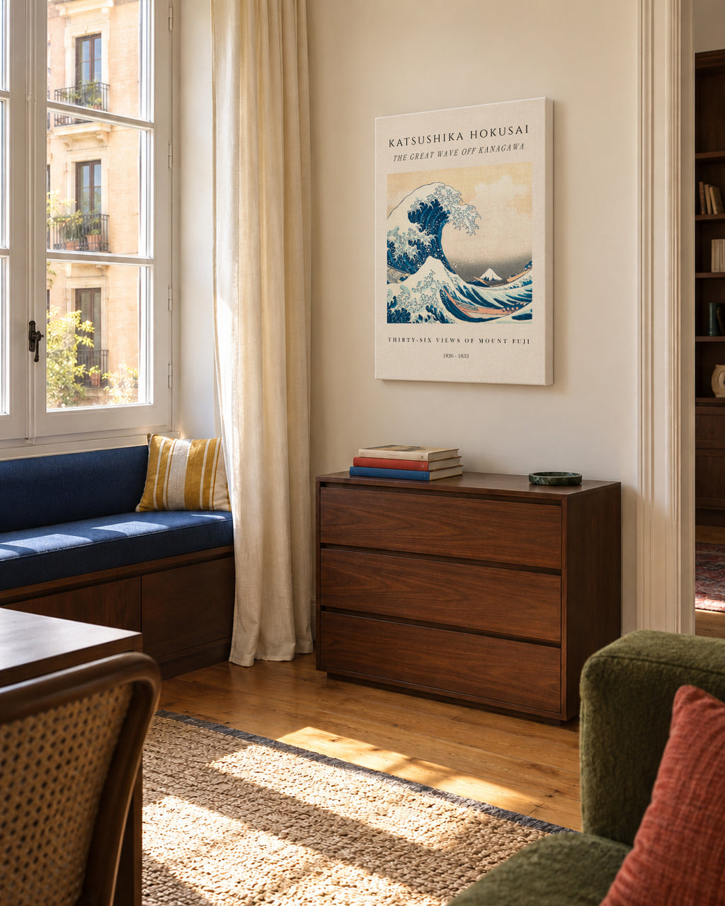 The Great Wave of Kanagawa Exhibition - Katsushika Hokusai - Unframed canvas in an interior