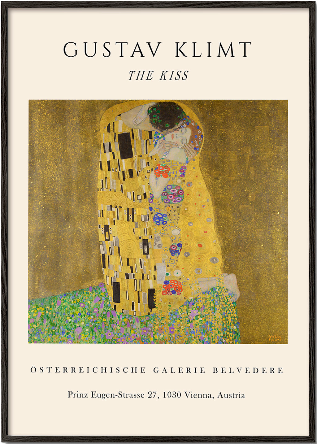 Vintageaffisch 'Kyssen' av Klimt i guld