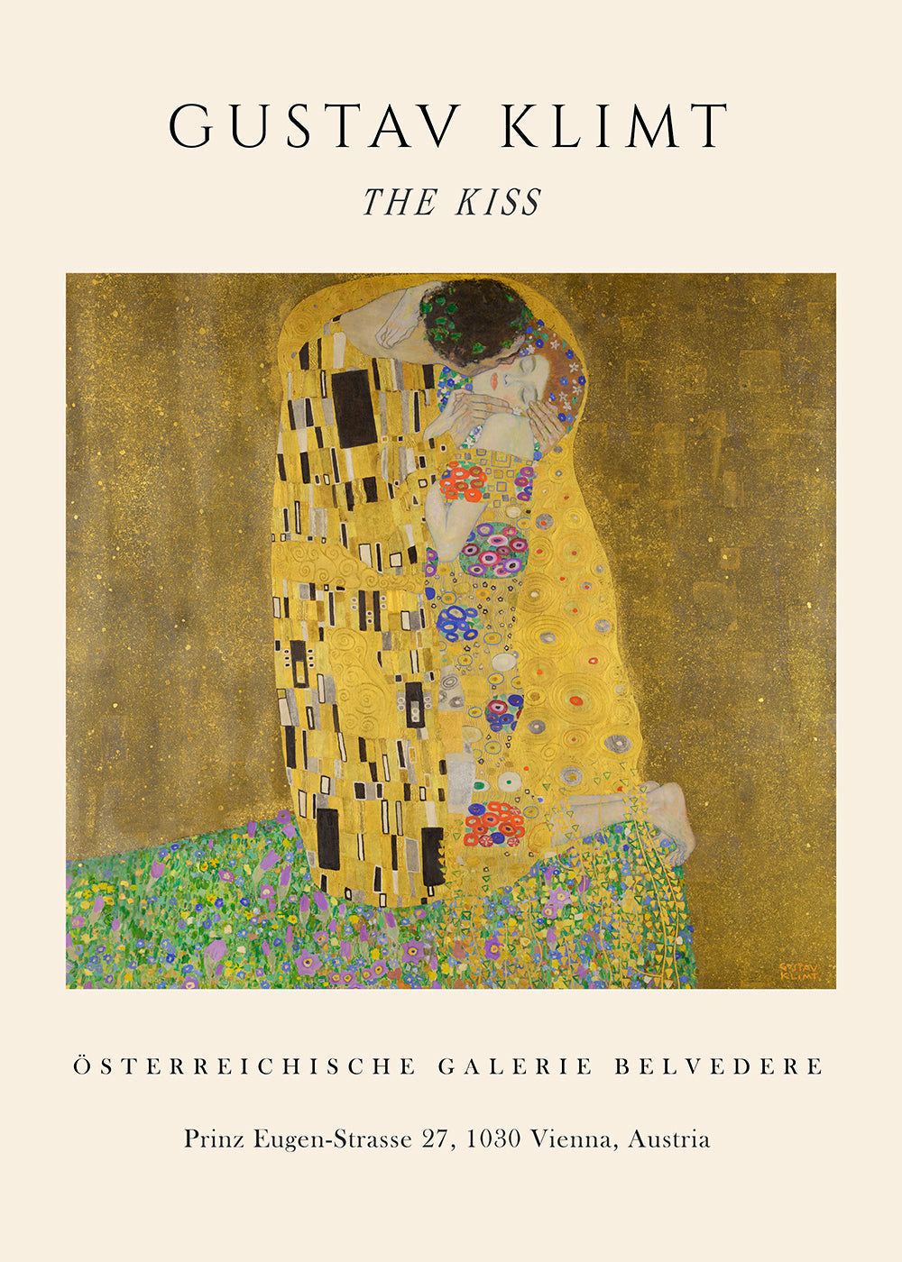 Vintageaffisch 'Kyssen' av Klimt i guld