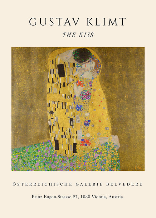 Vintageaffisch 'Kyssen' av Klimt i guld