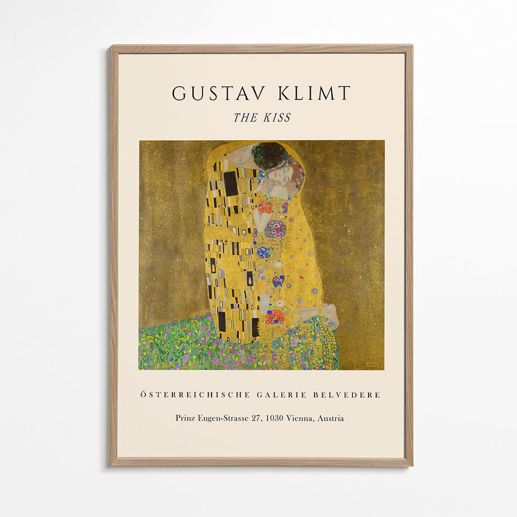 Vintageaffisch 'Kyssen' av Klimt i guld