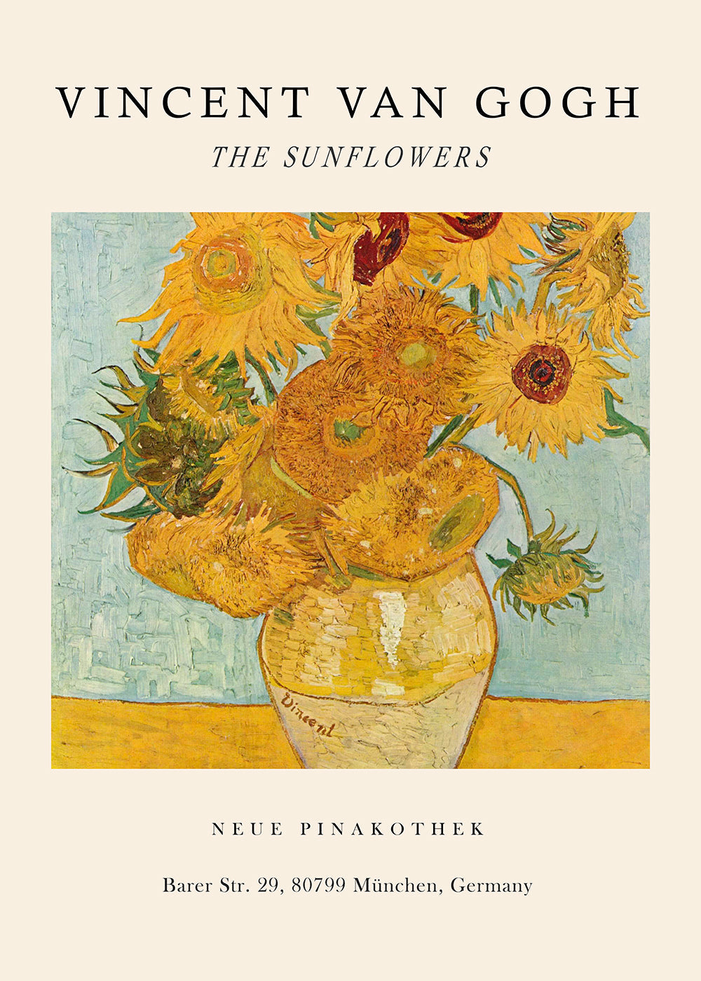 Botanisk poster: Solrosor i gul vas