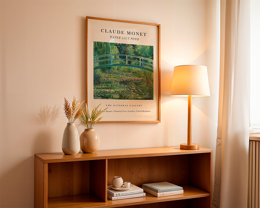 Botanisk poster: Näckrosdamm med bro