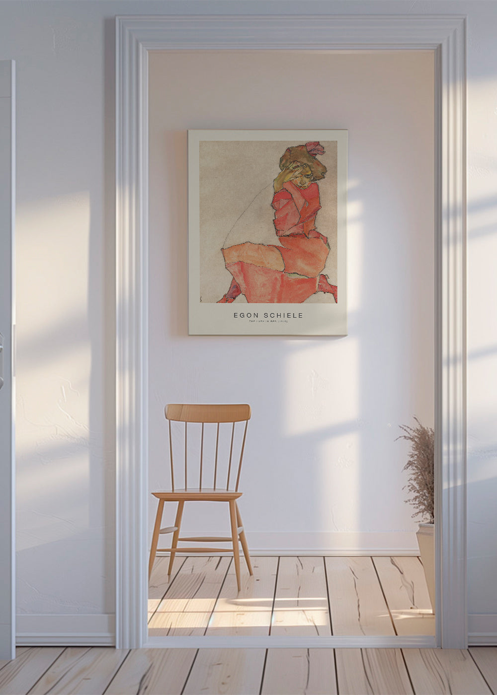 Vintage affisch kvinna i rött expressionistisk