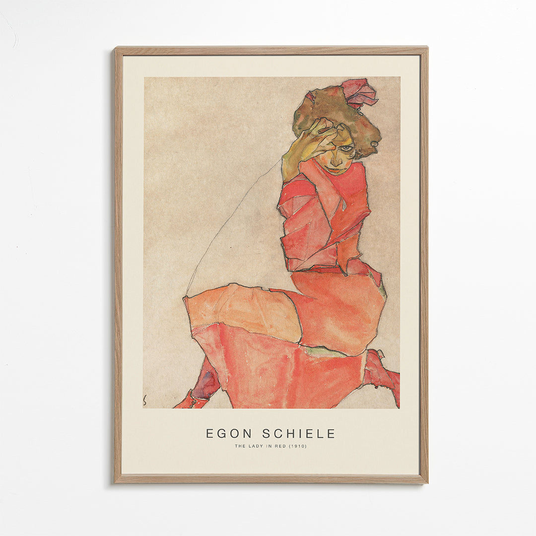 Vintage affisch kvinna i rött expressionistisk