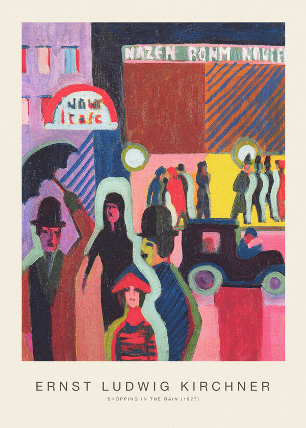 Vintage-affisch: stad i regn