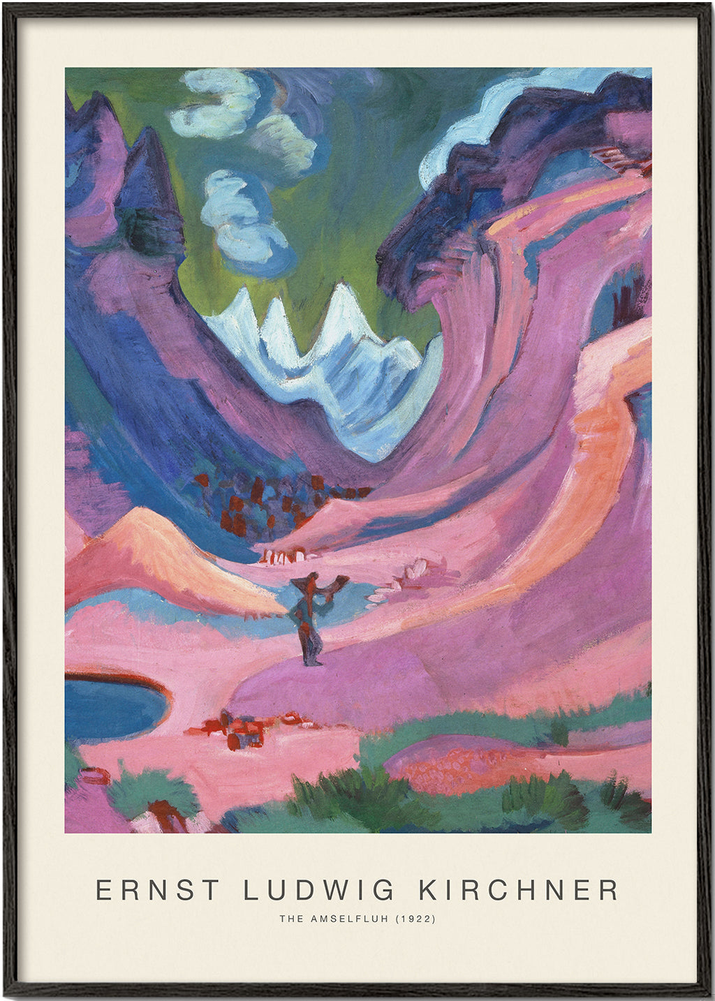 Expressionistiskt landskap med rosa berg