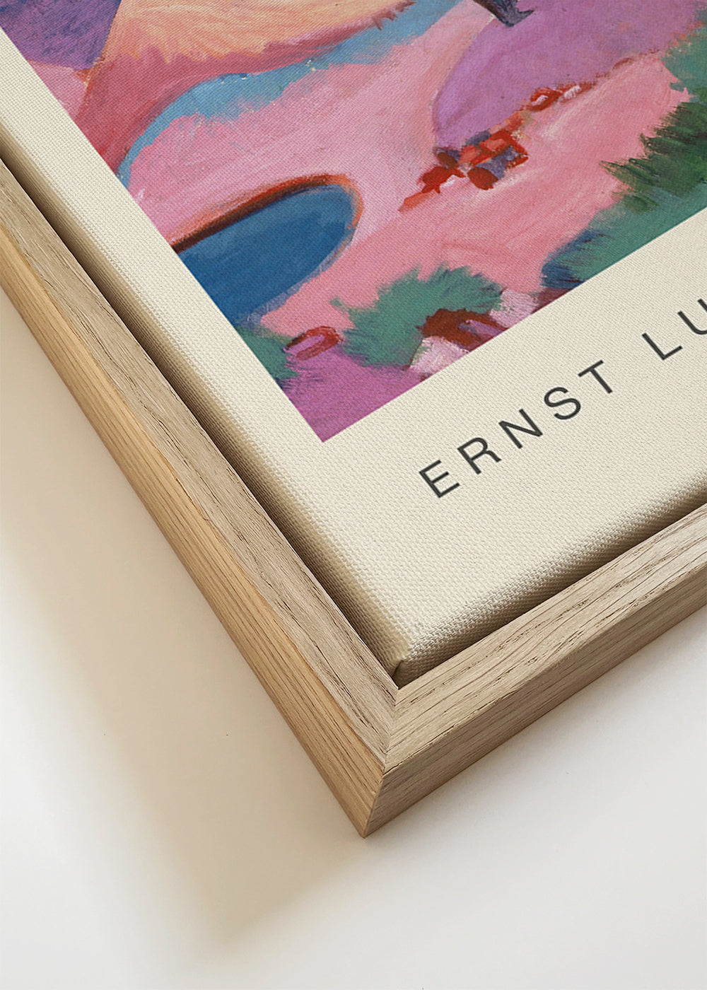 Expressionistiskt landskap med rosa berg