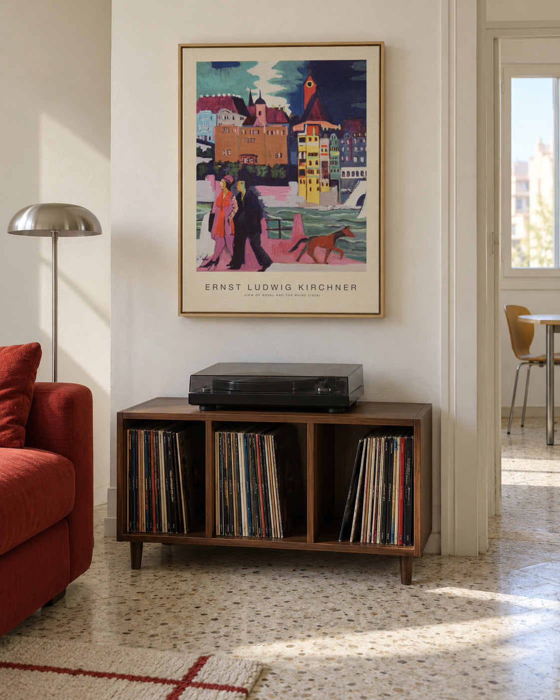 View of Basel & The Rhine (Special Edition)- Ernst Ludwig Kirchner - Framed canvas in an interior