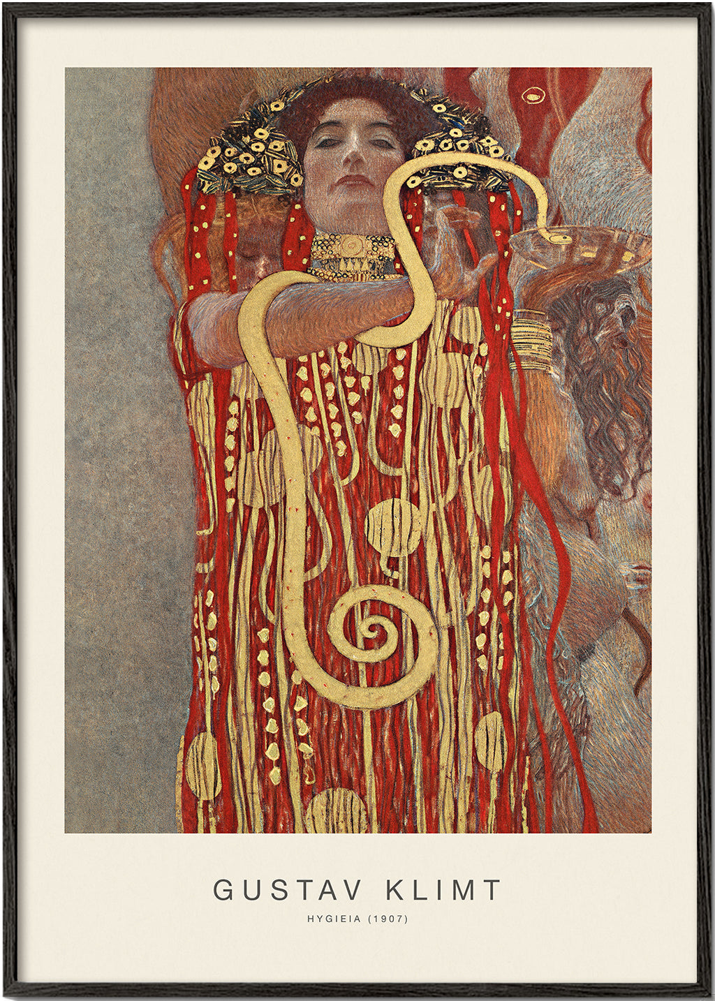 Vintage konst Hygieia av Klimt i guld och rött
