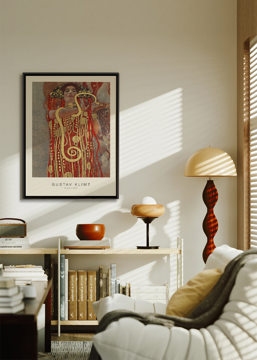 Vintage konst Hygieia av Klimt i guld och rött