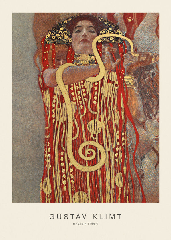 Vintage konst Hygieia av Klimt i guld och rött