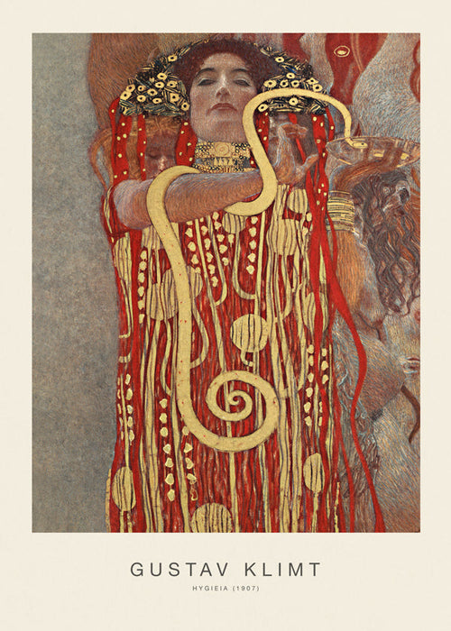 Vintage konst Hygieia av Klimt i guld och rött