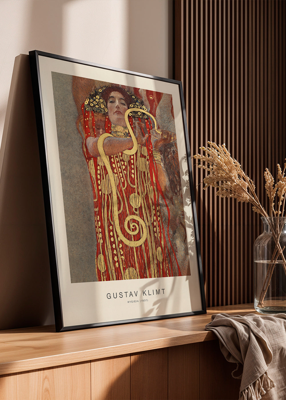 Vintage konst Hygieia av Klimt i guld och rött