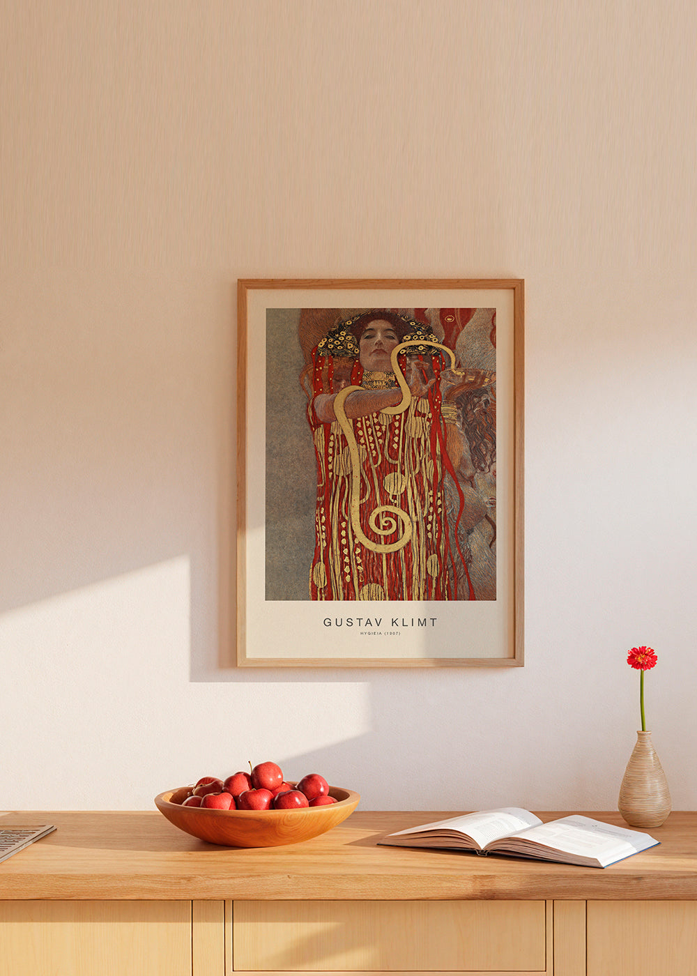 Vintage konst Hygieia av Klimt i guld och rött