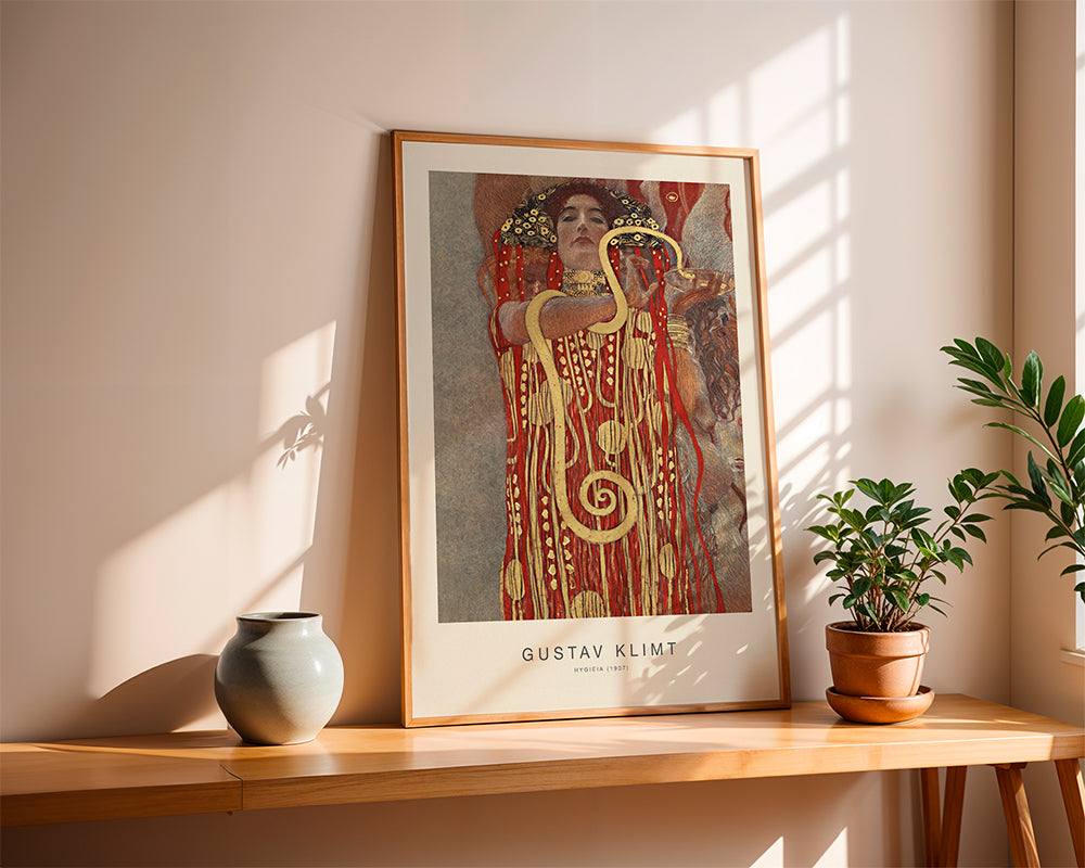 Vintage konst Hygieia av Klimt i guld och rött