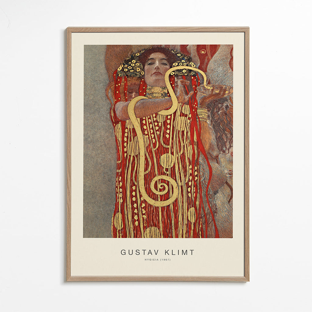 Vintage konst Hygieia av Klimt i guld och rött