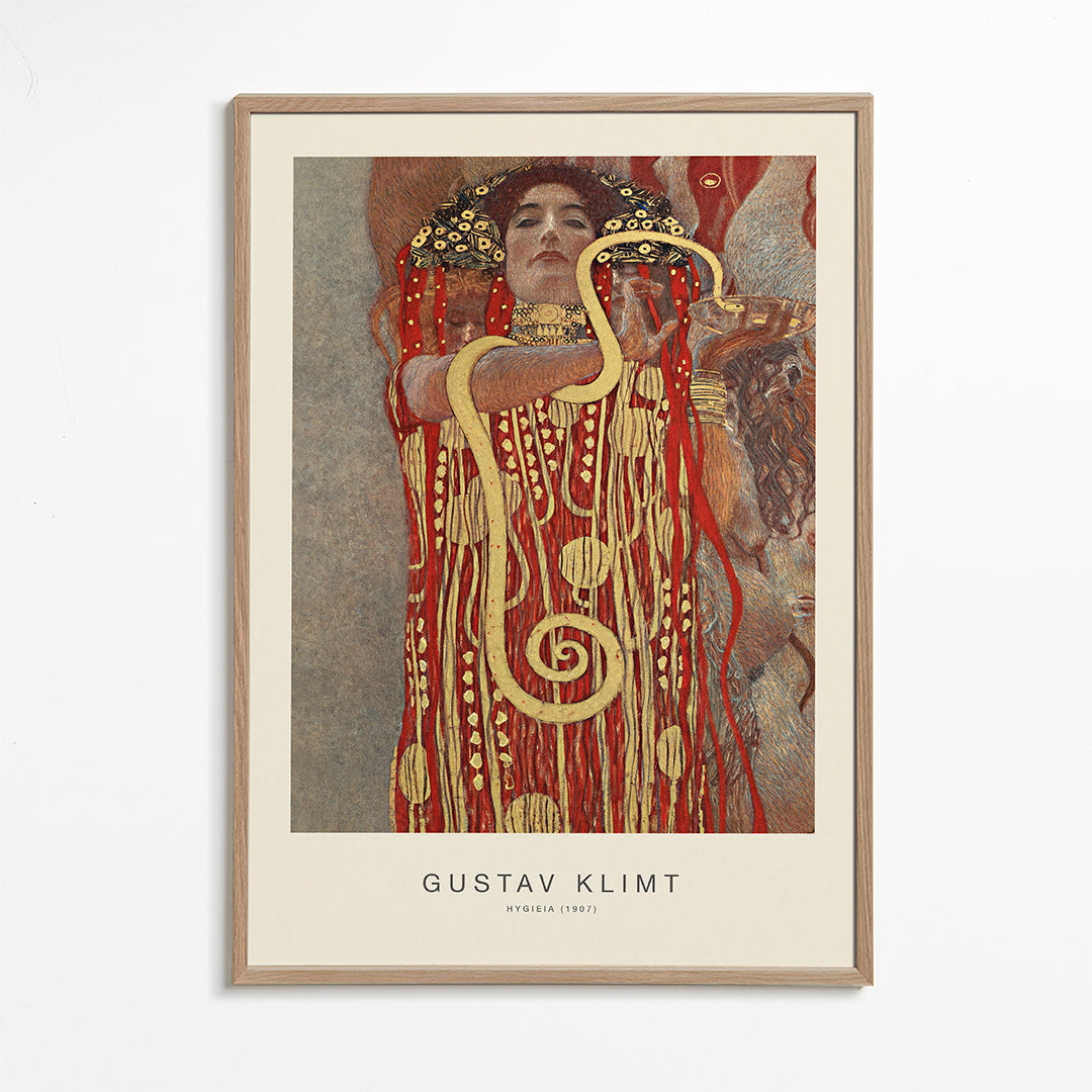 Vintage konst Hygieia av Klimt i guld och rött