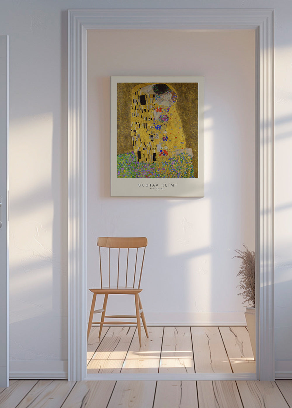 Vintage affisch Kyssen i guld med blom- motiv