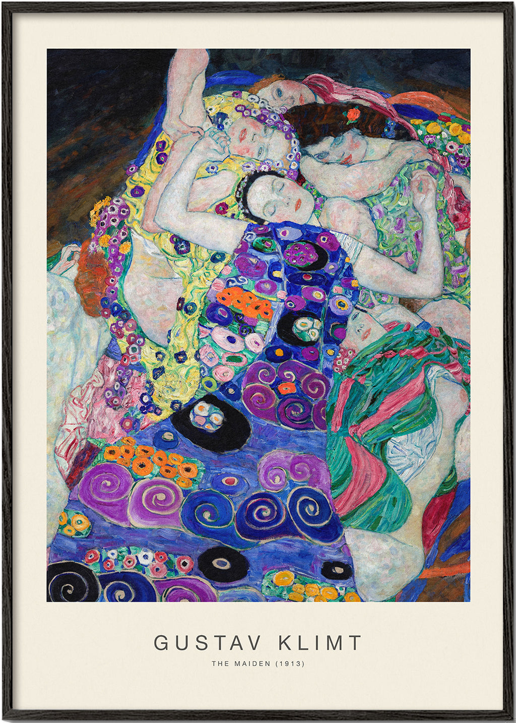 Vintage-affisch med ornamentala figurer inspirerad av Klimt