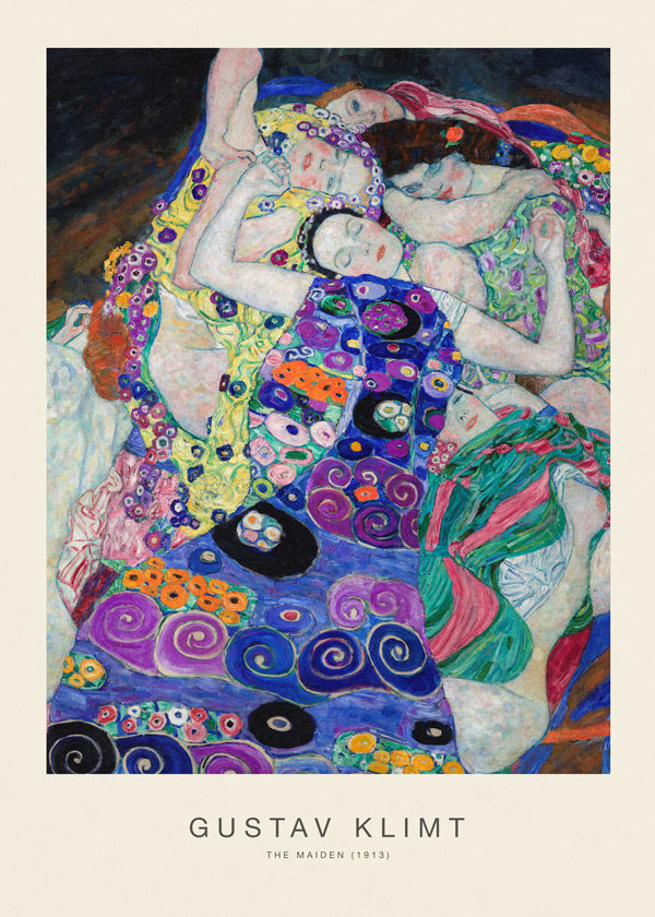 Vintage-affisch med ornamentala figurer inspirerad av Klimt