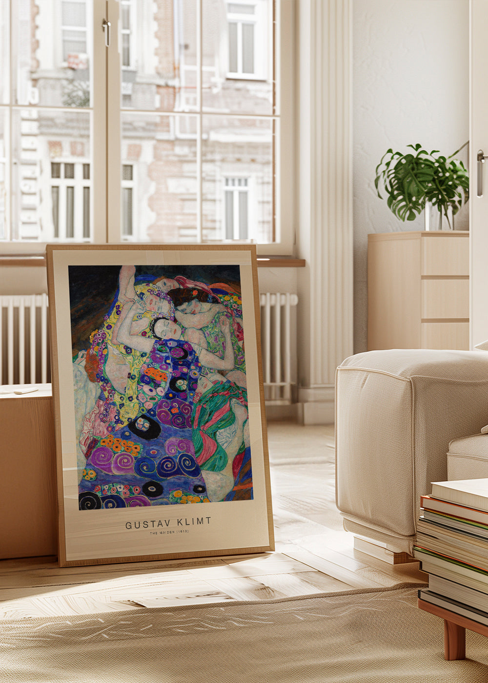 Vintage-affisch med ornamentala figurer inspirerad av Klimt