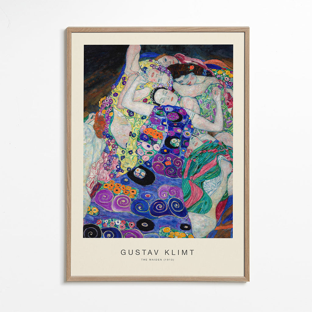 Vintage-affisch med ornamentala figurer inspirerad av Klimt