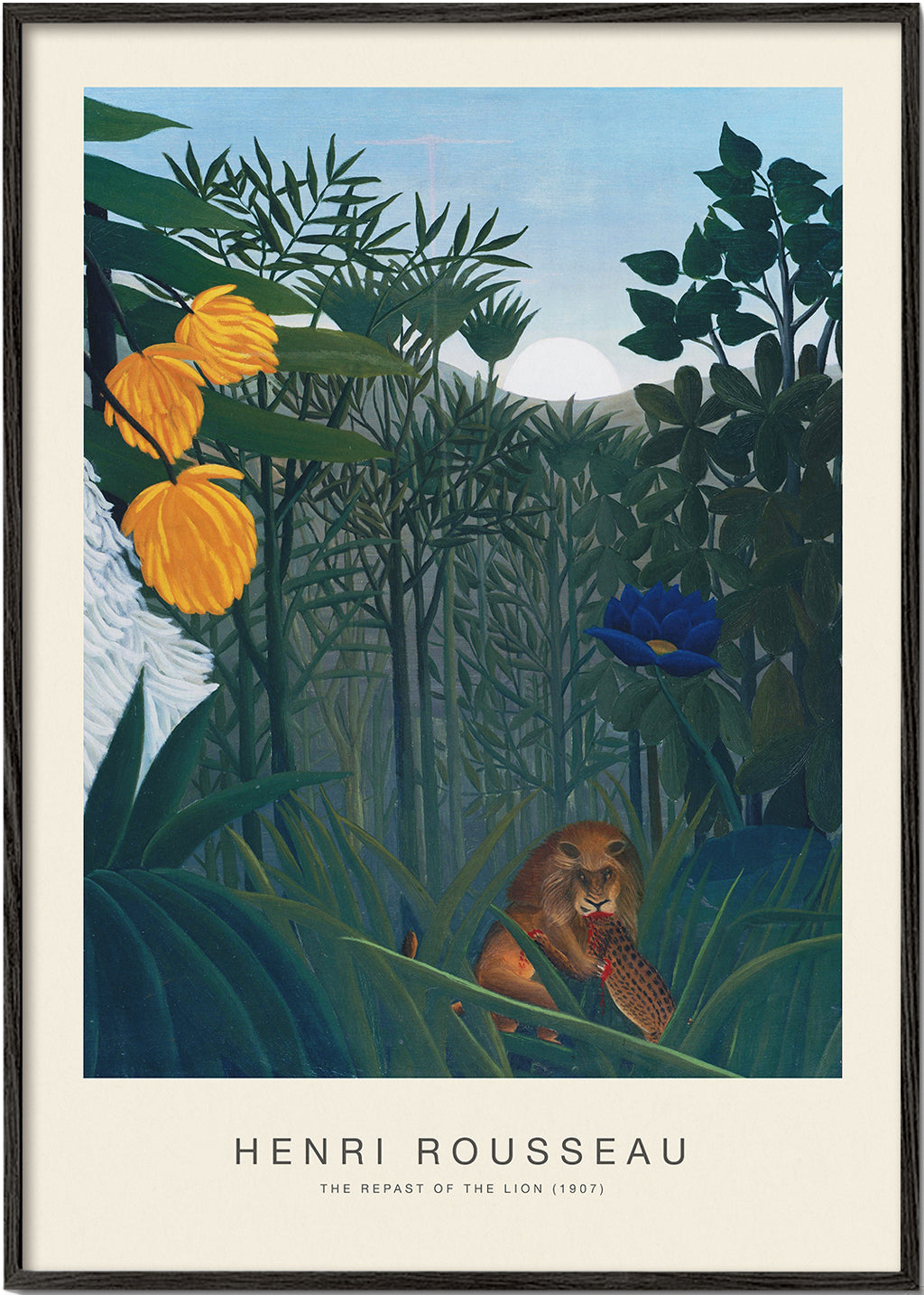 Poster: lejon i djungeln med blommor