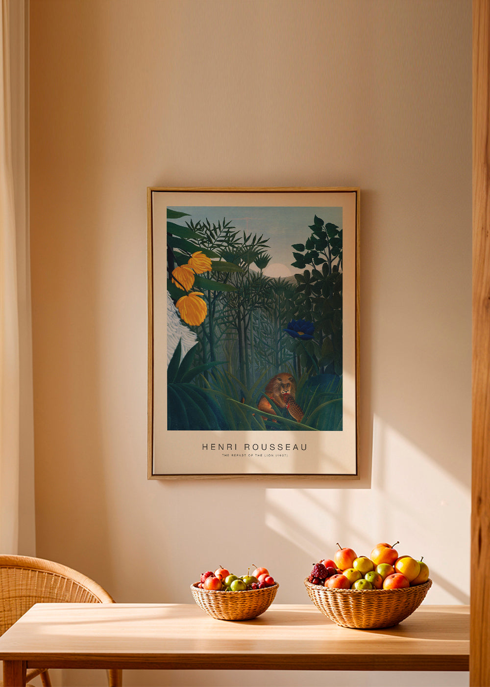 Poster: lejon i djungeln med blommor