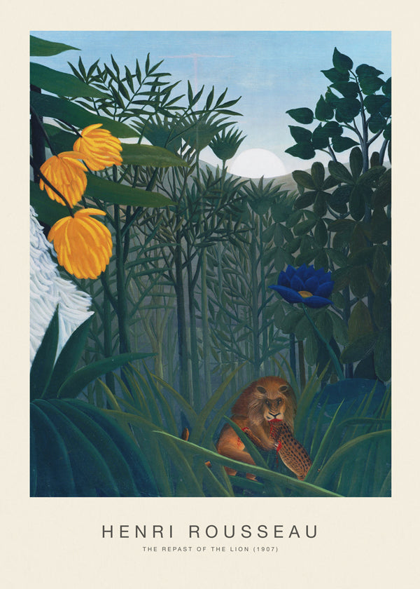 Poster: lejon i djungeln med blommor