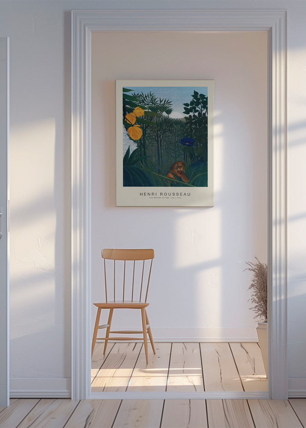 Poster: lejon i djungeln med blommor