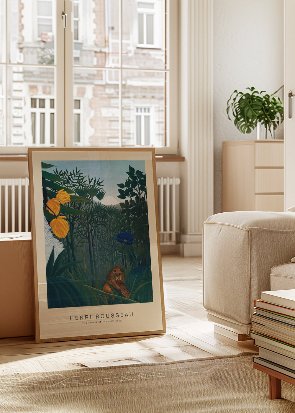 Poster: lejon i djungeln med blommor