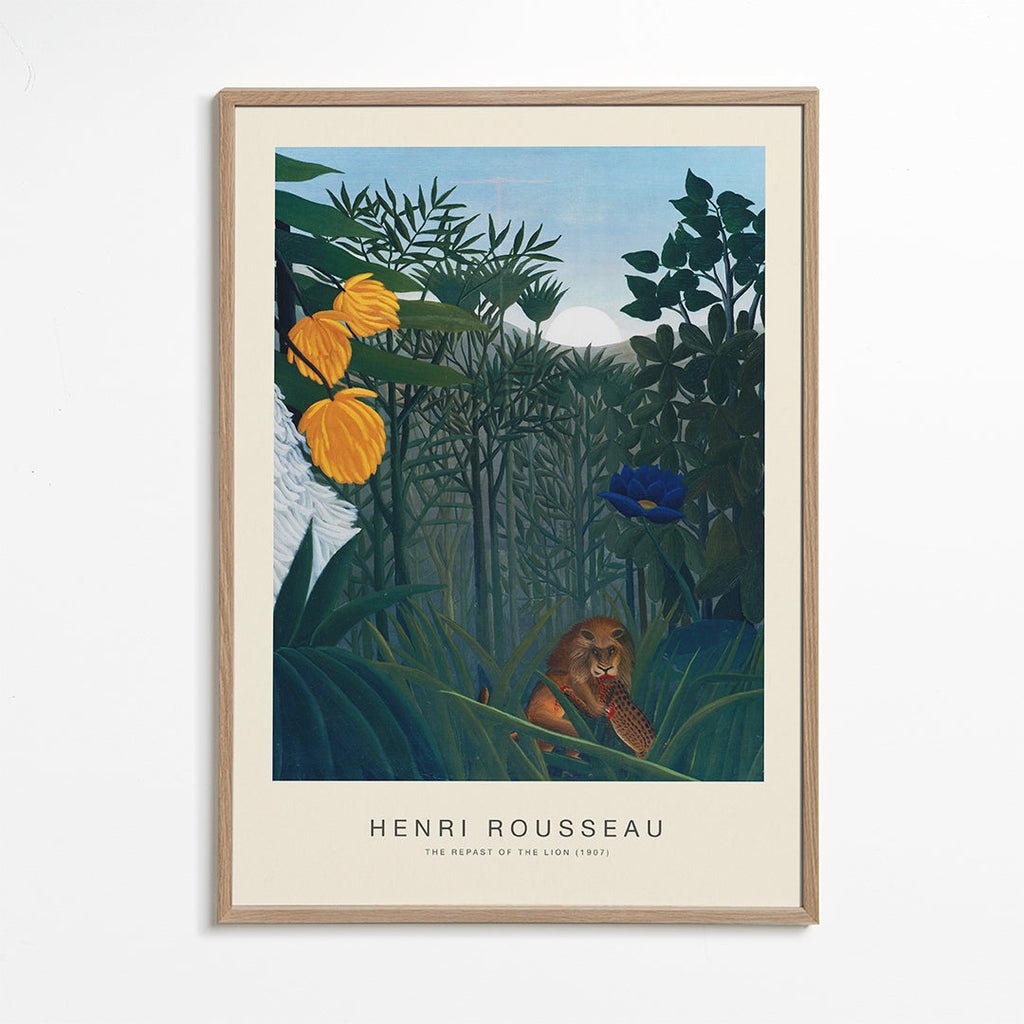 Poster: lejon i djungeln med blommor