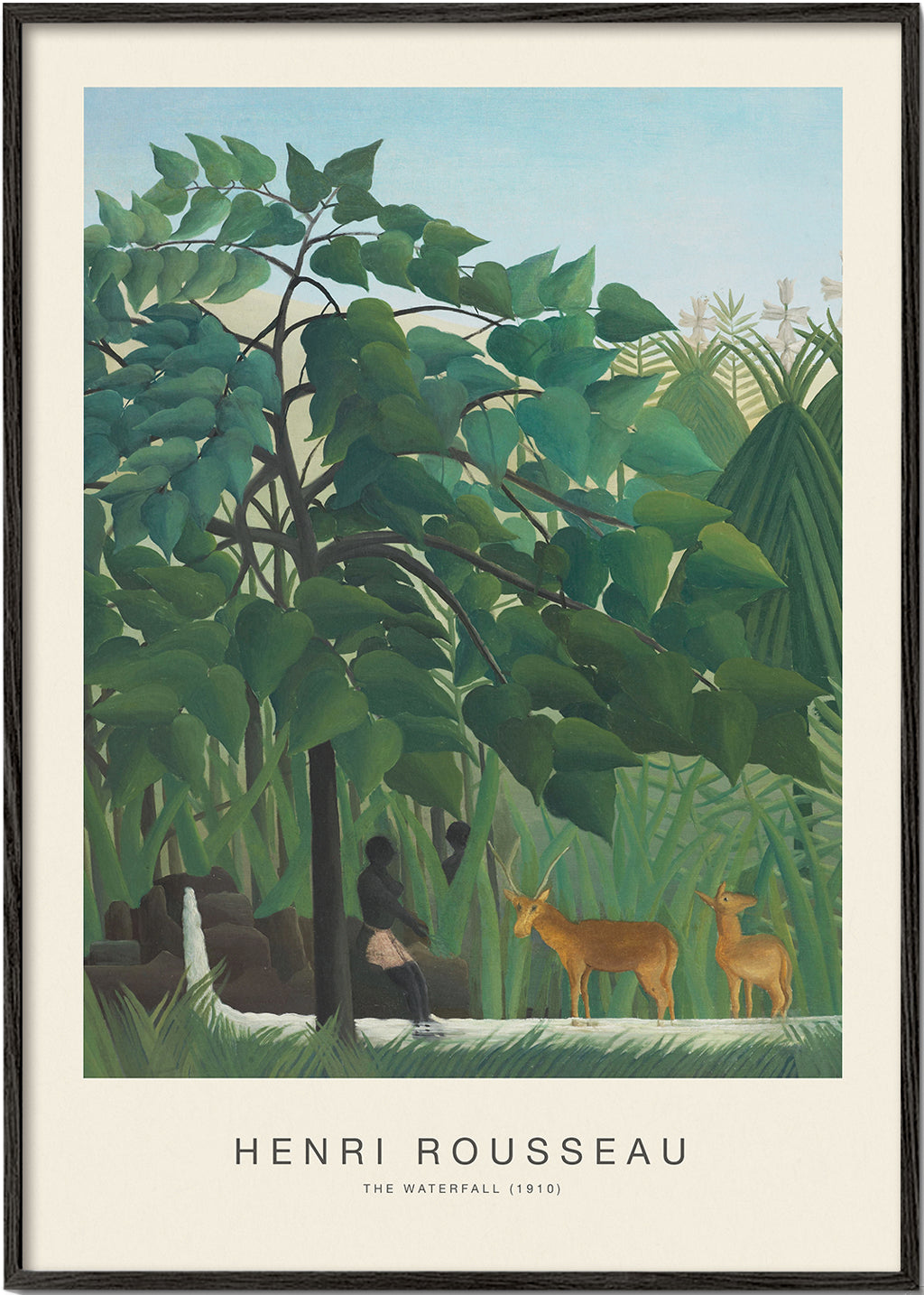 Botanisk poster med djungel, hjortar och vattenfall