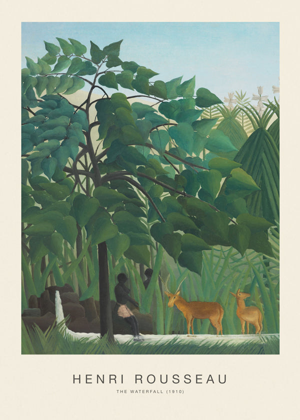 Botanisk poster med djungel, hjortar och vattenfall