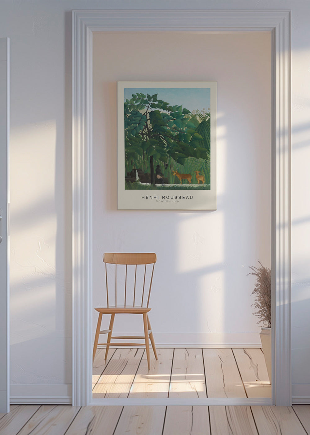 Botanisk poster med djungel, hjortar och vattenfall