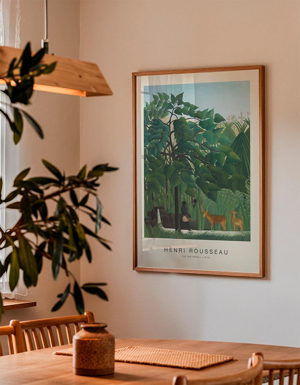 Botanisk poster med djungel, hjortar och vattenfall