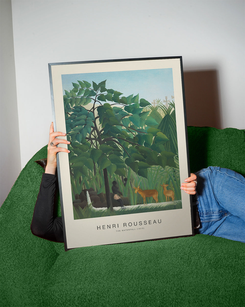 Botanisk poster med djungel, hjortar och vattenfall